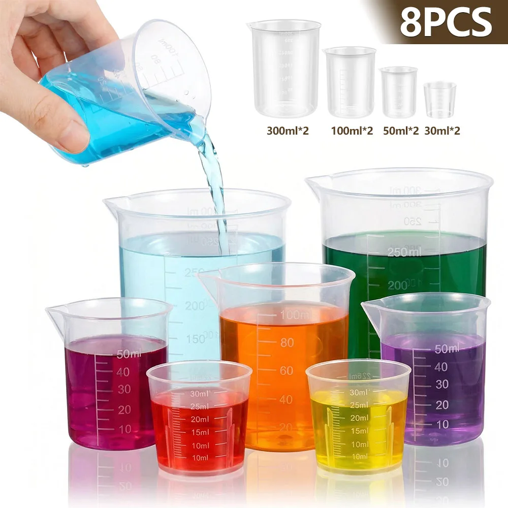 Plastic Cup 50Pcs - 8 szt. Plastikowych kubków miarowych 30/50/100/250ml,