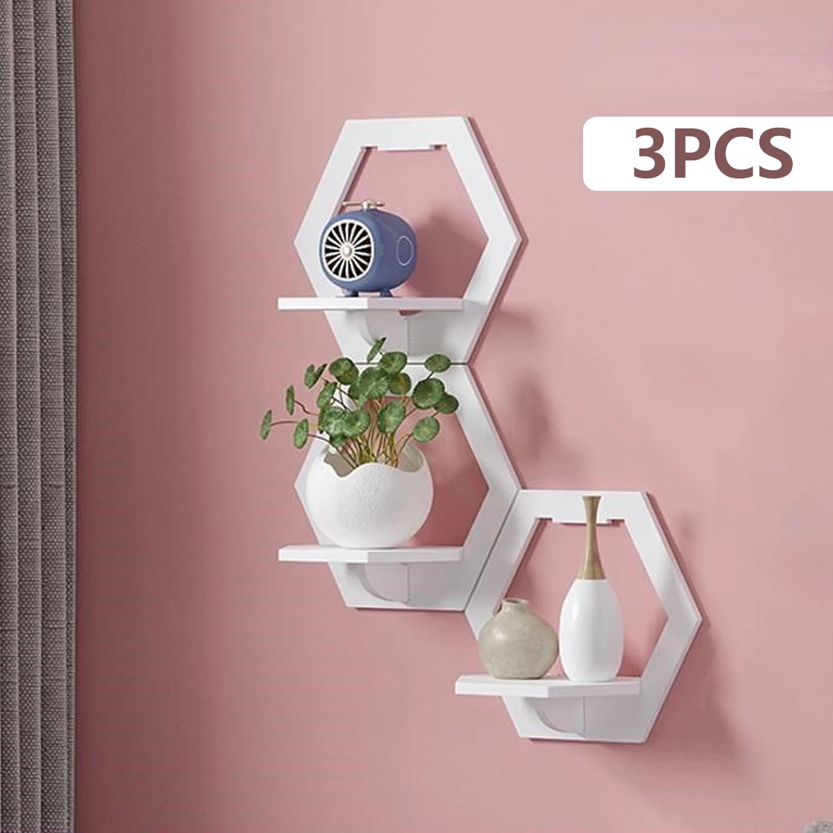 Flower Wall Panel - 3Pcs Sześciokątna półka ścienna Punch Free