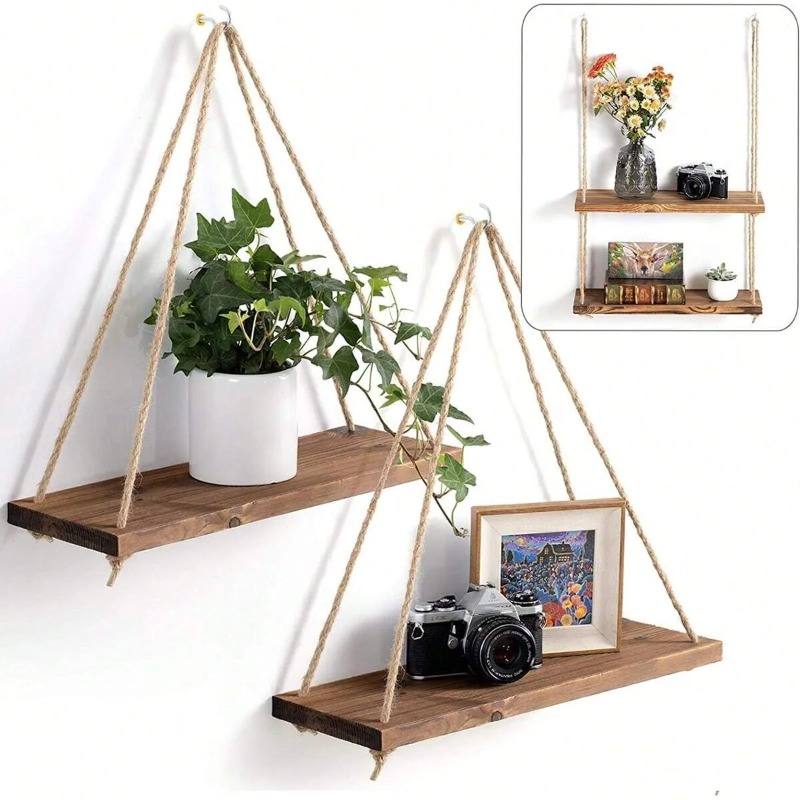 Flower Wall Panel - 1PC drewniana huśtawka wisząca lina konopna