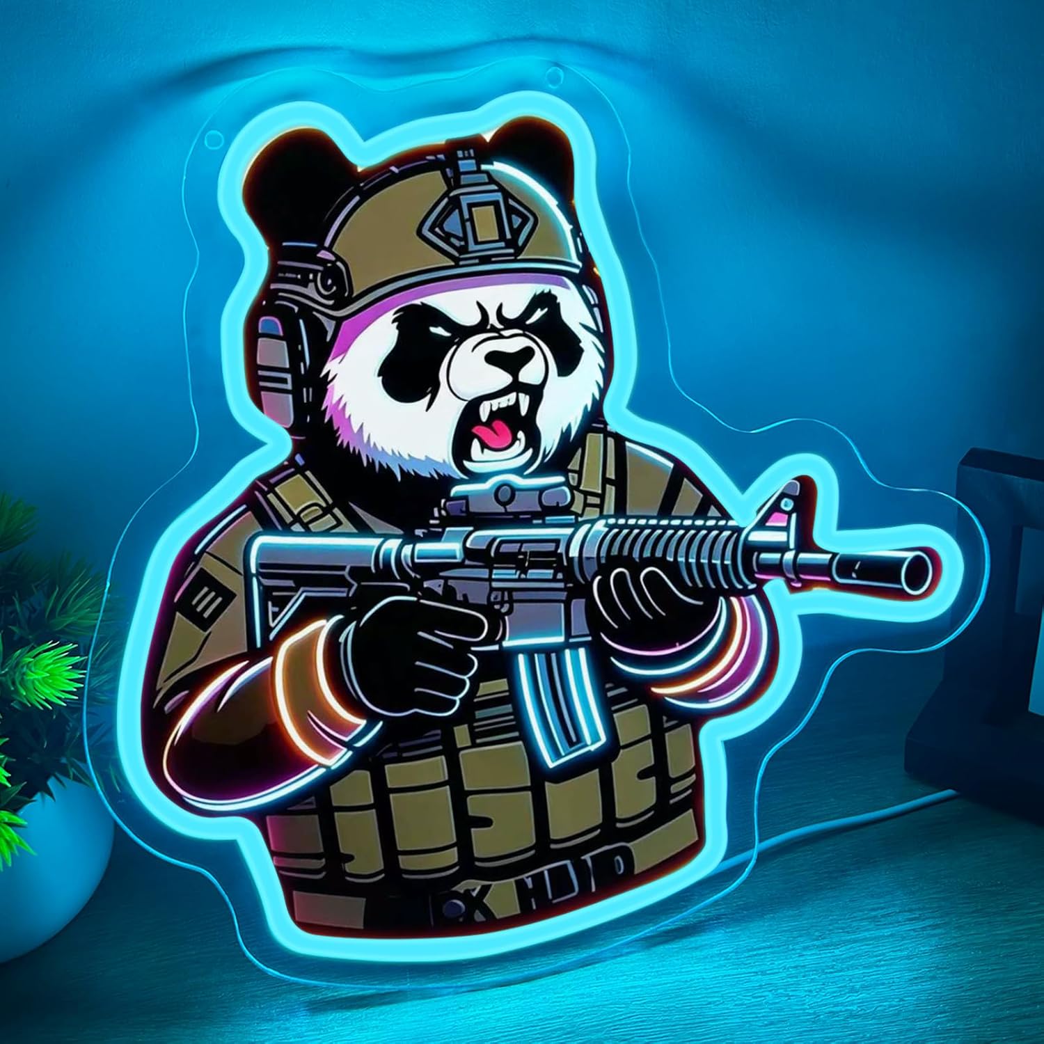 Neon Sign Party - Taktyczna Panda Neonowa Lampka LED Zasilana
