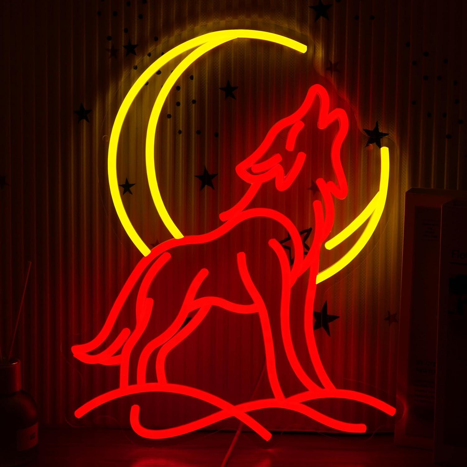 Neon Sign Party - Neonowy znak LED z wyjący wilkiem,