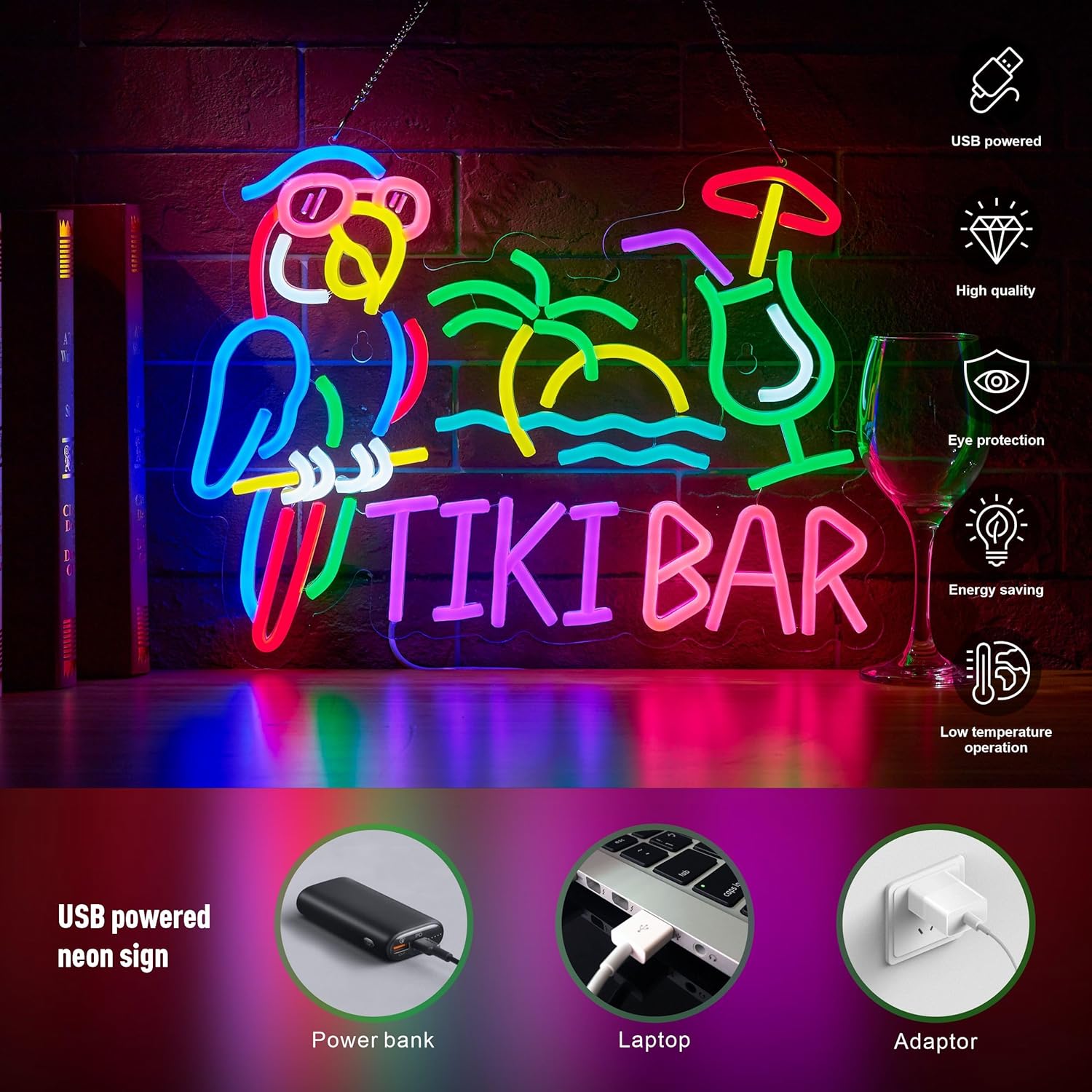 Neonowy Znak Tiki Bar Papuga P – Neon Sign Party recenzja i cena